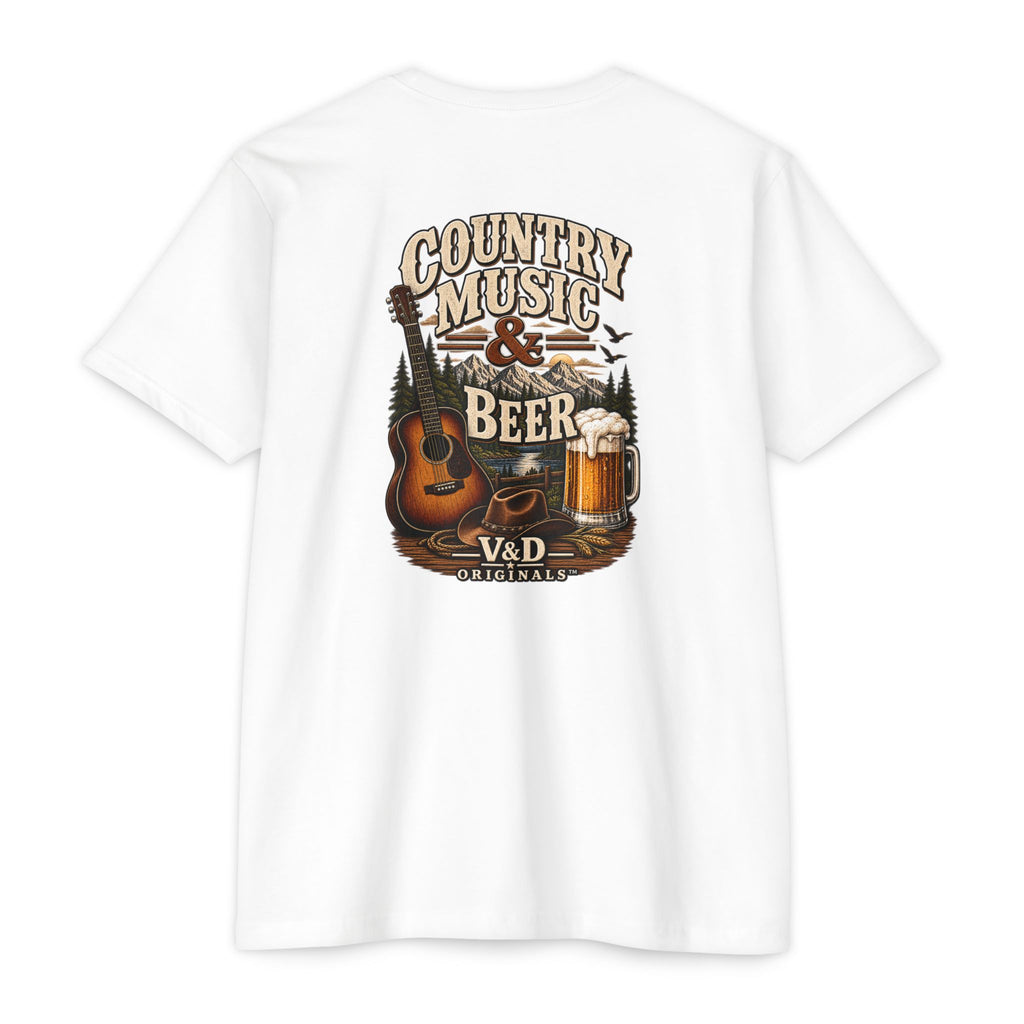 Country Music & Beer T-Shirt — Acoustic Guitar, Mug Graphic Tee