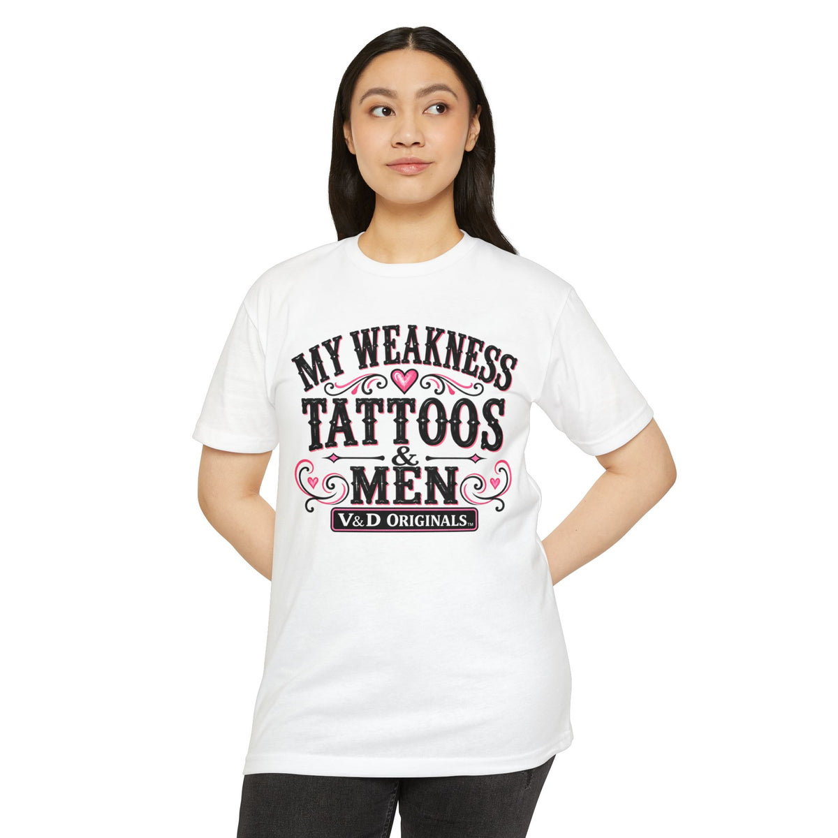 Womens "My Weakness: Tattoos & Men" Vintage Typography Tee