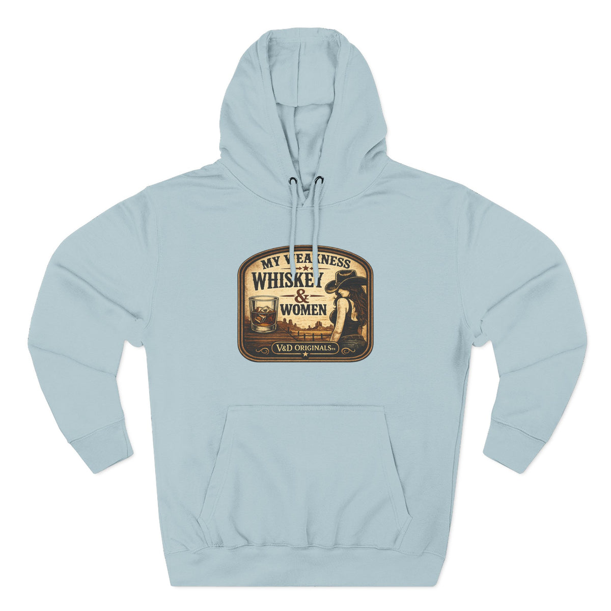 Whiskey & Women Vintage Label Hoodie — Three-Panel Fleece Pullover