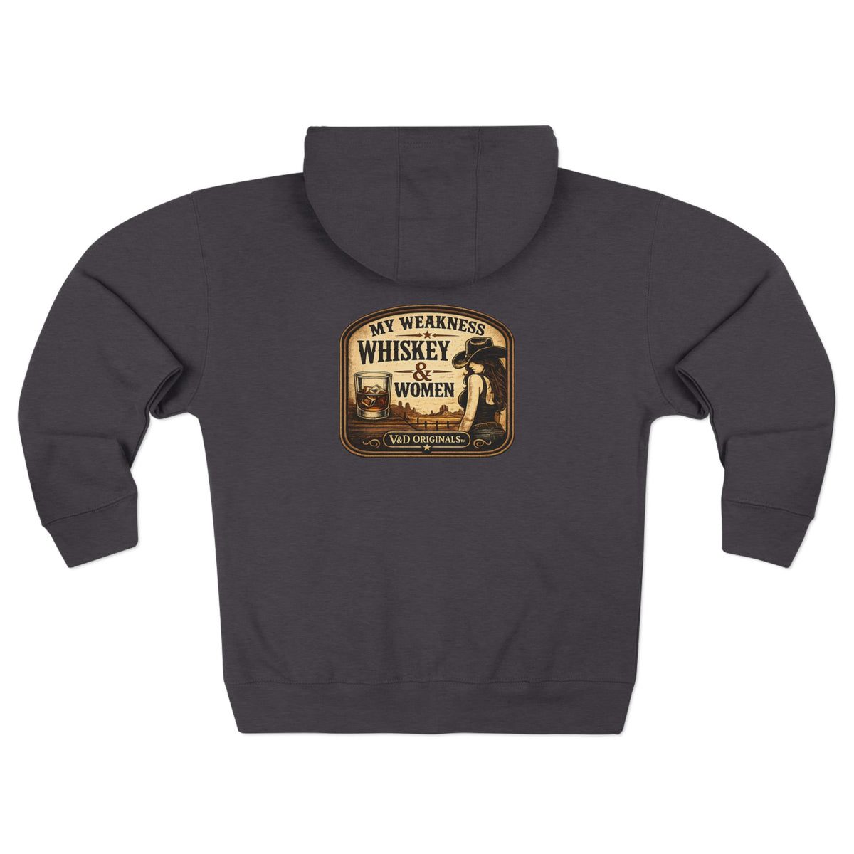 "My Weakness: Whiskey & Women" Vintage Graphic Zip Hoodie