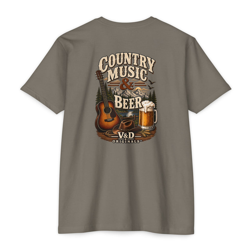 Country Music & Beer T-Shirt — Acoustic Guitar, Mug Graphic Tee