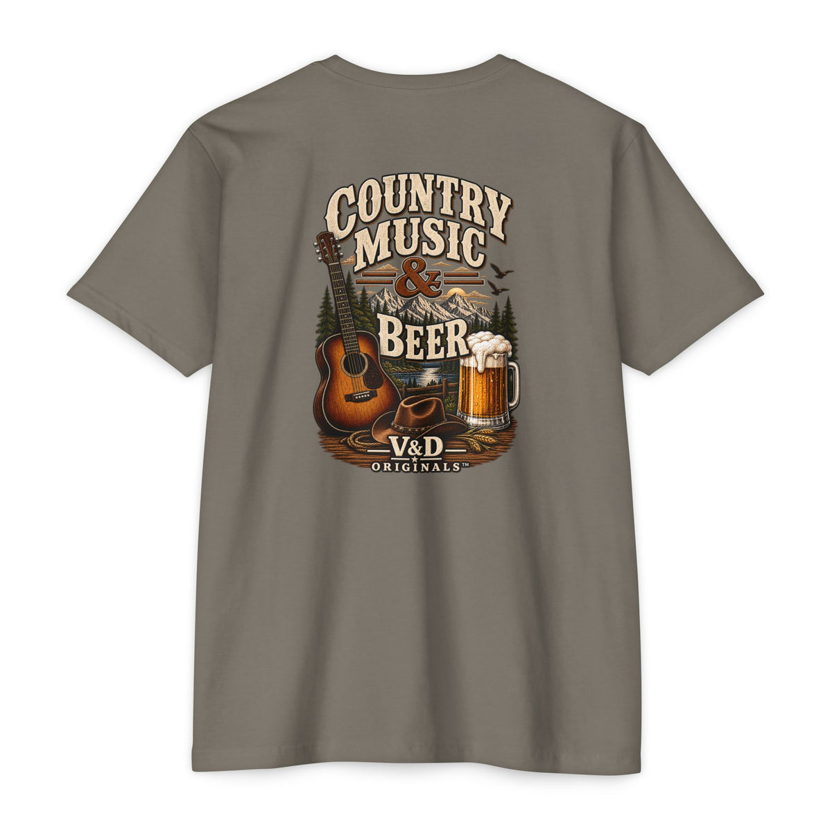 Country Music & Beer T-Shirt — Acoustic Guitar, Mug Graphic Tee