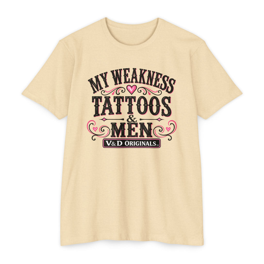 Womens "My Weakness: Tattoos & Men" Vintage Typography Tee