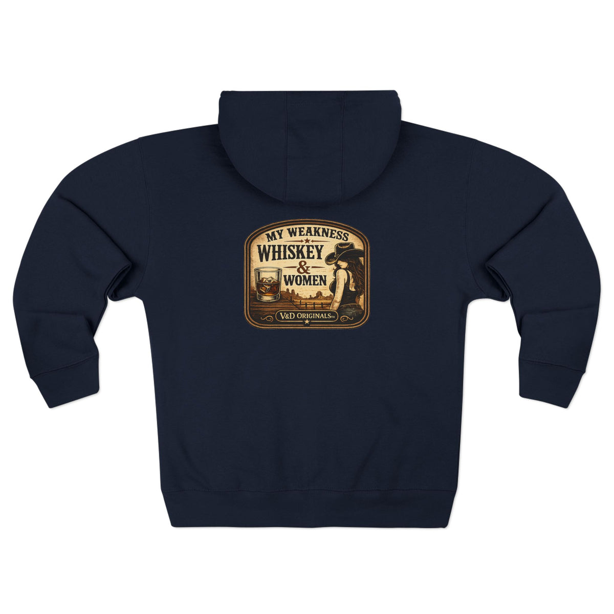 "My Weakness: Whiskey & Women" Vintage Graphic Zip Hoodie