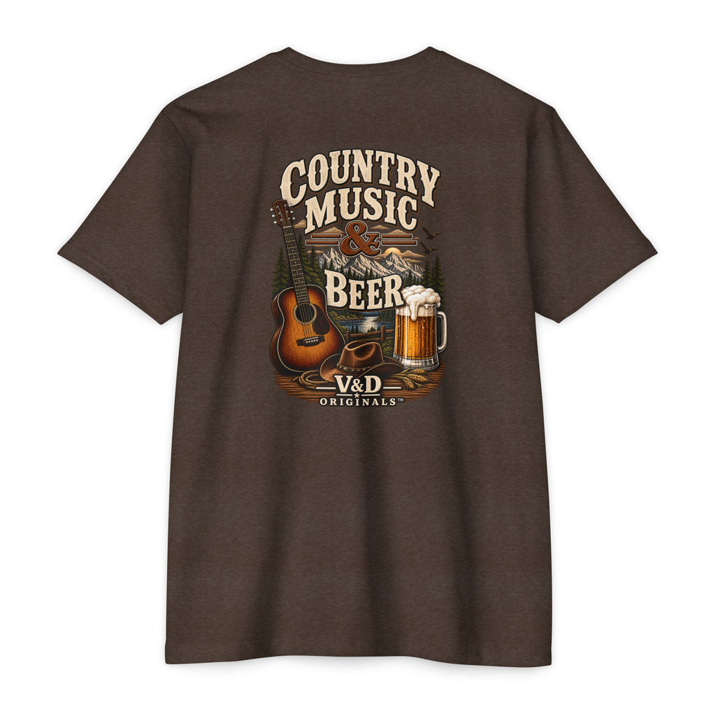 Country Music & Beer T-Shirt — Acoustic Guitar, Mug Graphic Tee