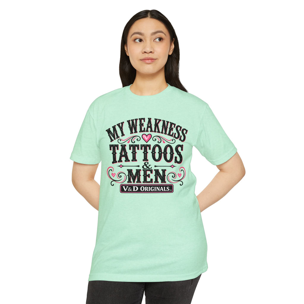 Womens "My Weakness: Tattoos & Men" Vintage Typography Tee
