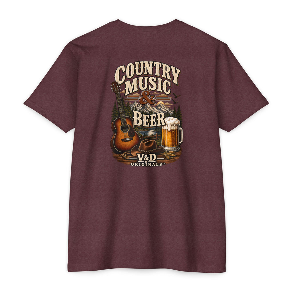 Country Music & Beer T-Shirt — Acoustic Guitar, Mug Graphic Tee