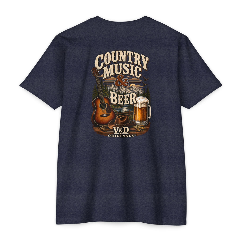 Country Music & Beer T-Shirt — Acoustic Guitar, Mug Graphic Tee