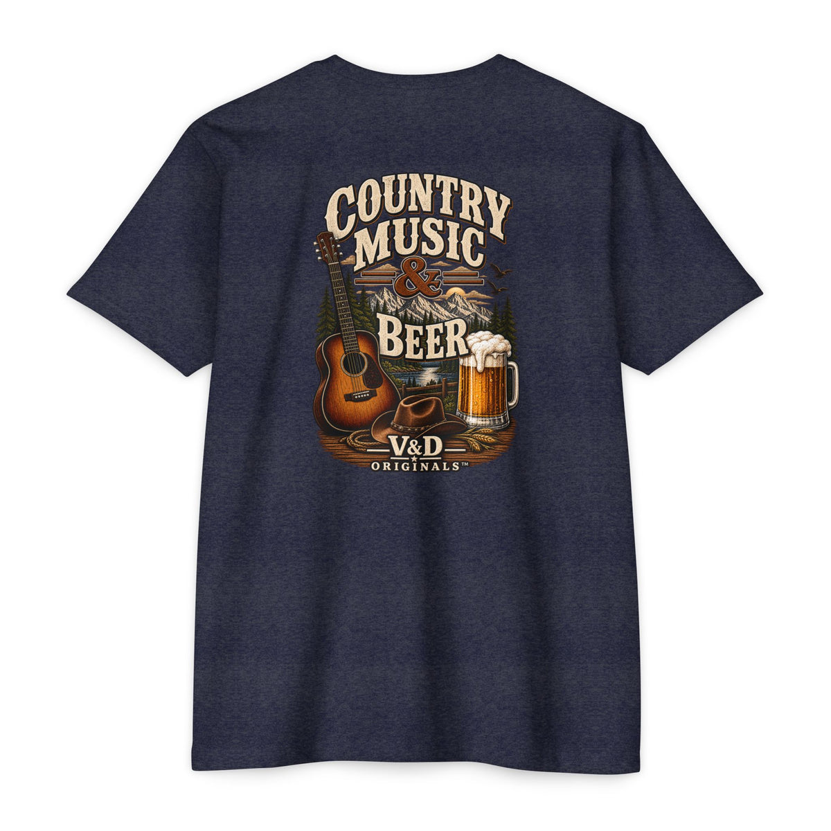 Country Music & Beer T-Shirt — Acoustic Guitar, Mug Graphic Tee