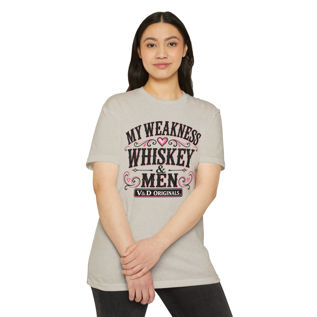 Womens Whiskey & Men Graphic T-Shirt — "My Weakness" Vintage Bar Tee