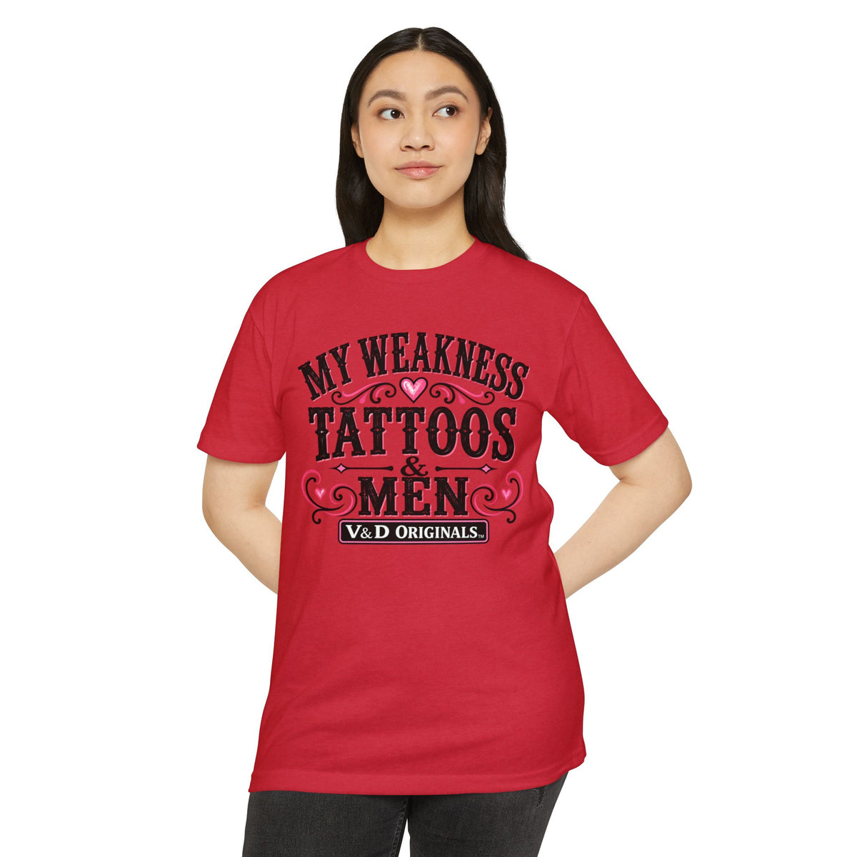 Womens "My Weakness: Tattoos & Men" Vintage Typography Tee
