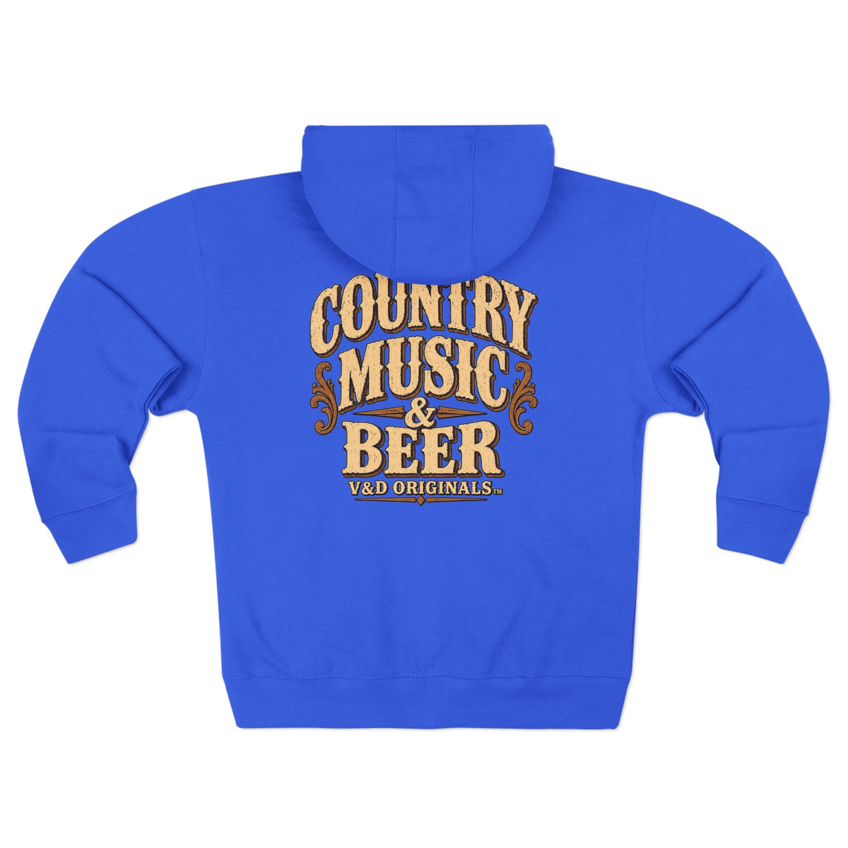 Country Music & Beer Zip Hoodie — V&D Originals Vintage Western Logo