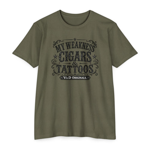 Cigars & Tattoos Graphic T-Shirt — "My Weakness Cigars & Tattoos" Vintage Tee