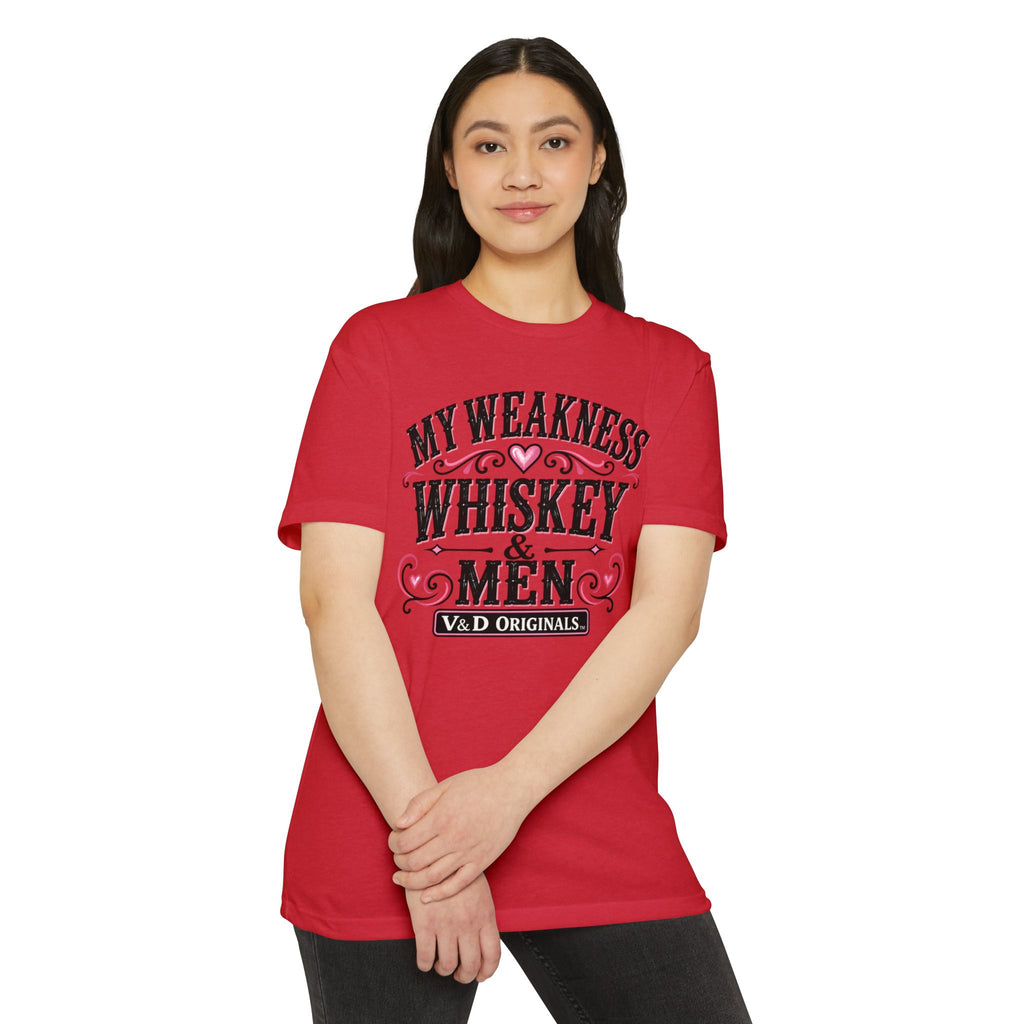 Womens Whiskey & Men Graphic T-Shirt — "My Weakness" Vintage Bar Tee
