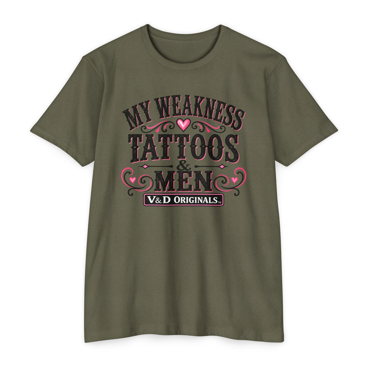 Womens "My Weakness: Tattoos & Men" Vintage Typography Tee