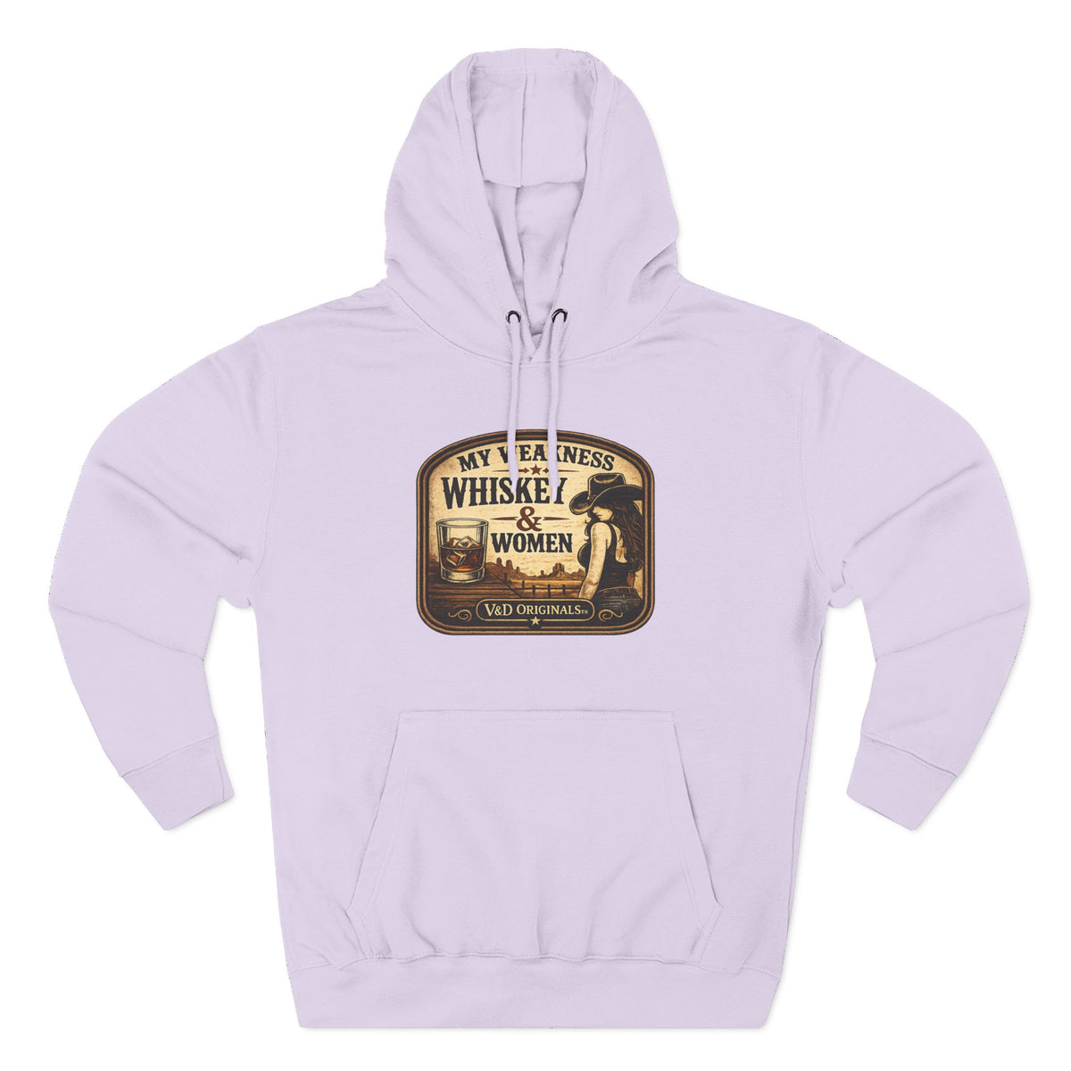 Whiskey & Women Vintage Label Hoodie — Three-Panel Fleece Pullover