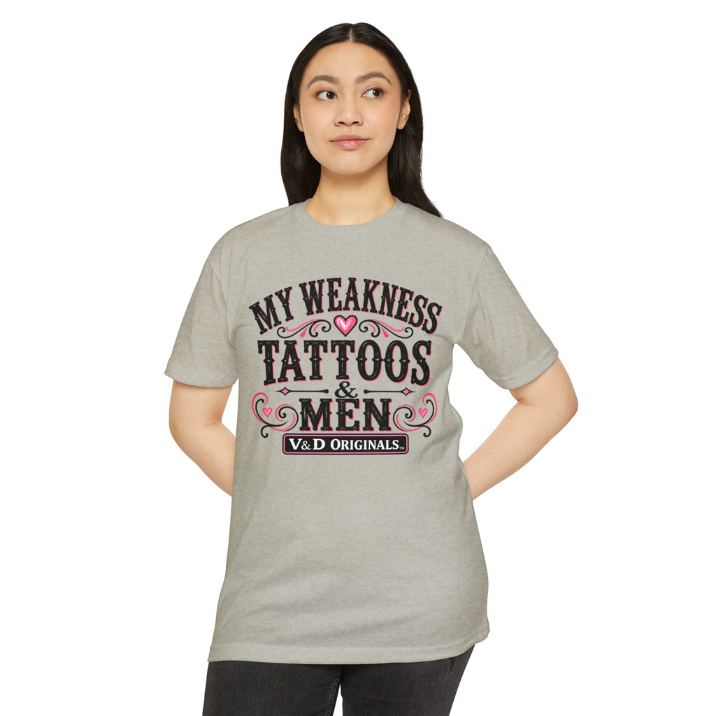 Womens "My Weakness: Tattoos & Men" Vintage Typography Tee