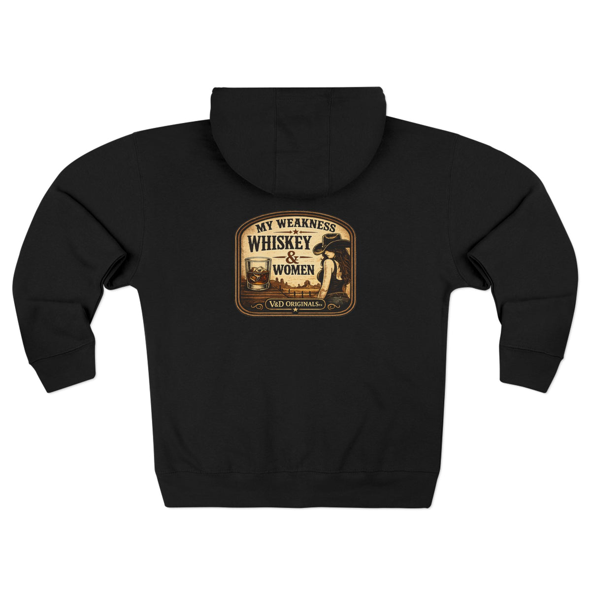"My Weakness: Whiskey & Women" Vintage Graphic Zip Hoodie