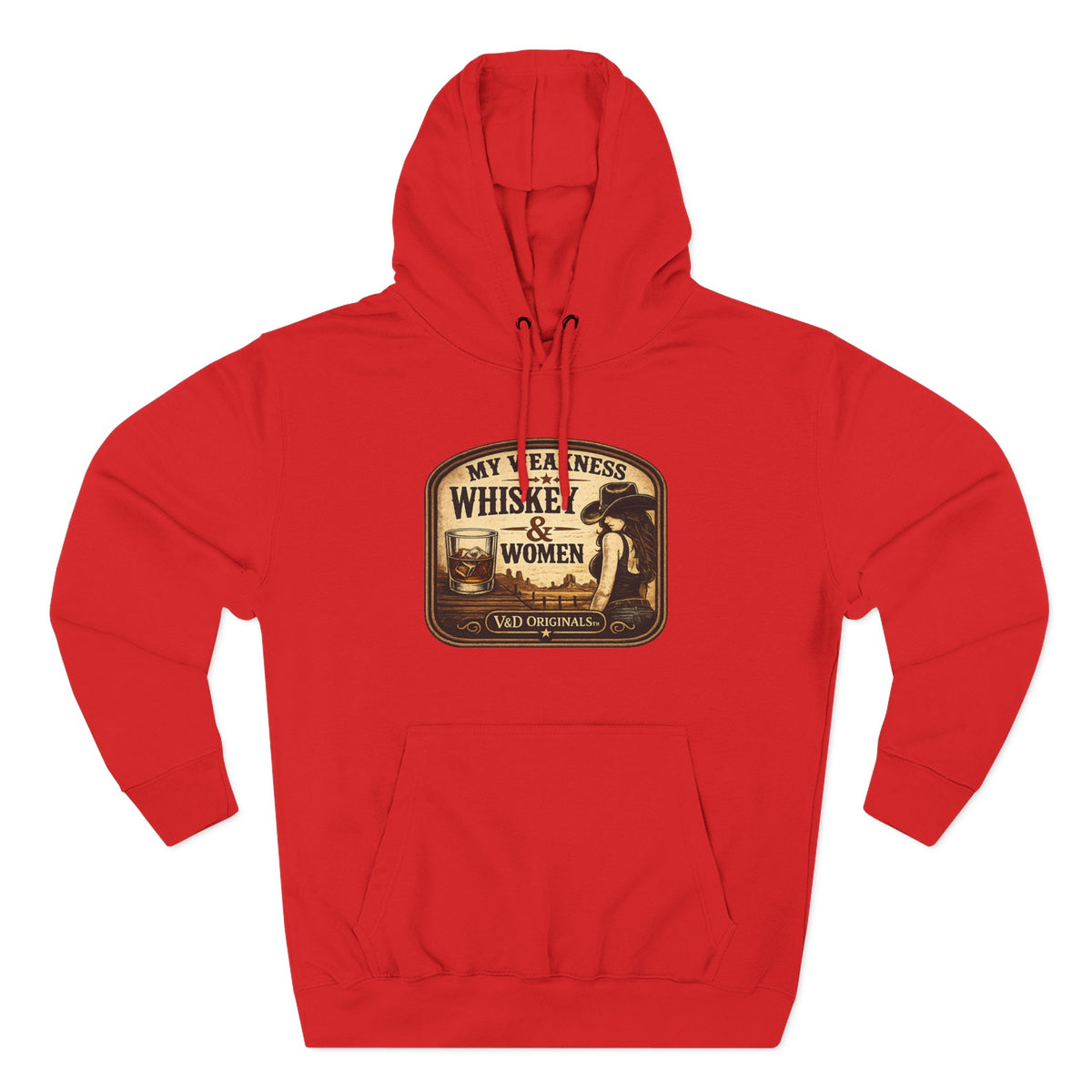 Whiskey & Women Vintage Label Hoodie — Three-Panel Fleece Pullover