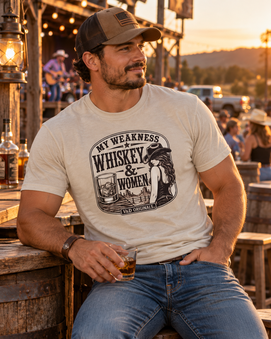 Whiskey & Women Vintage Graphic T-Shirt — "My Weakness" Bar Style Tee