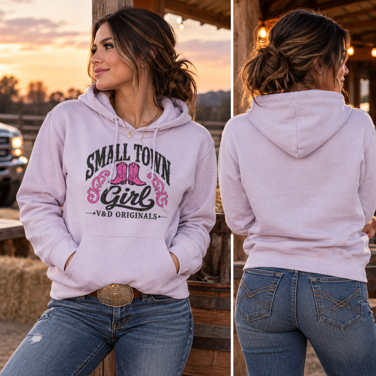 Small Town Girl - Pink Boots Pullover Hoodie