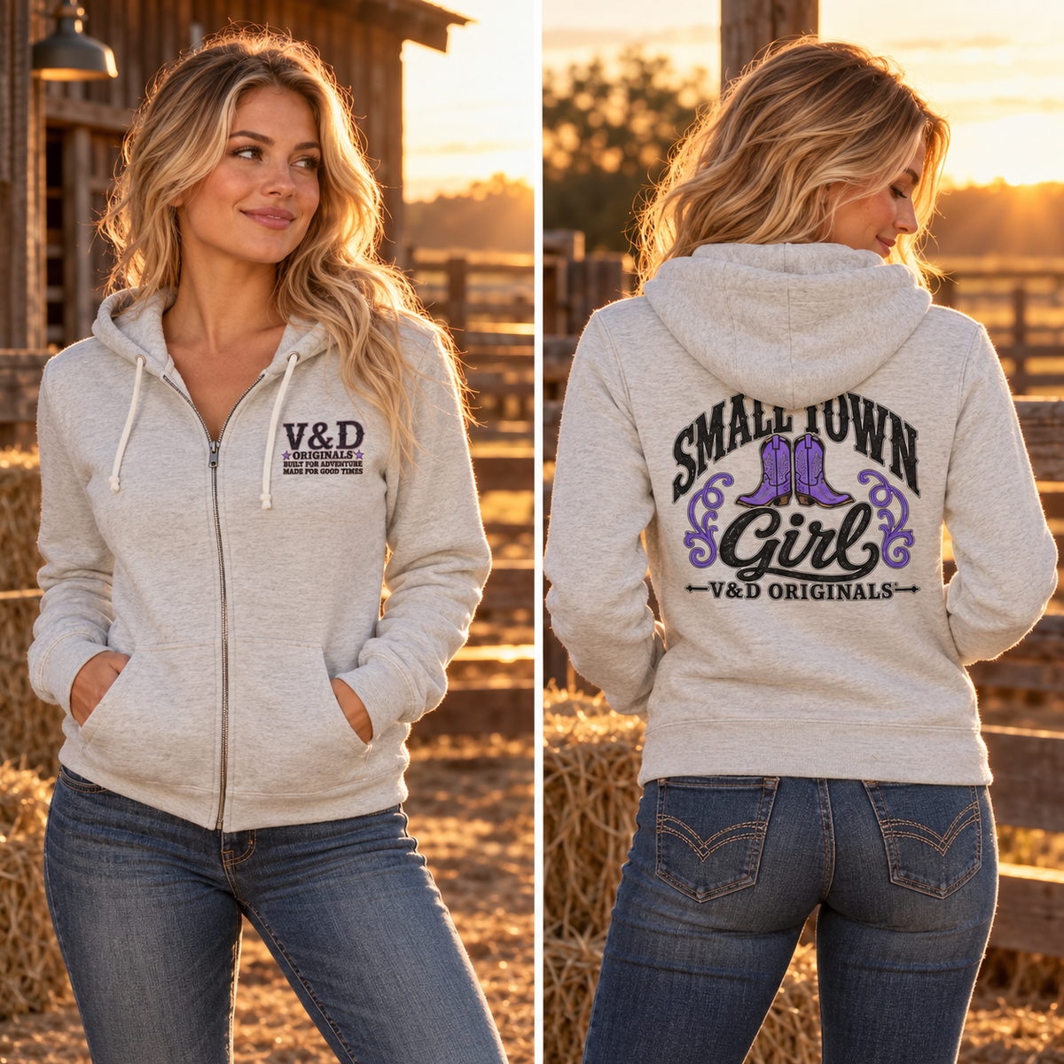Small Town Girl Zip Hoodie — Purple Boots