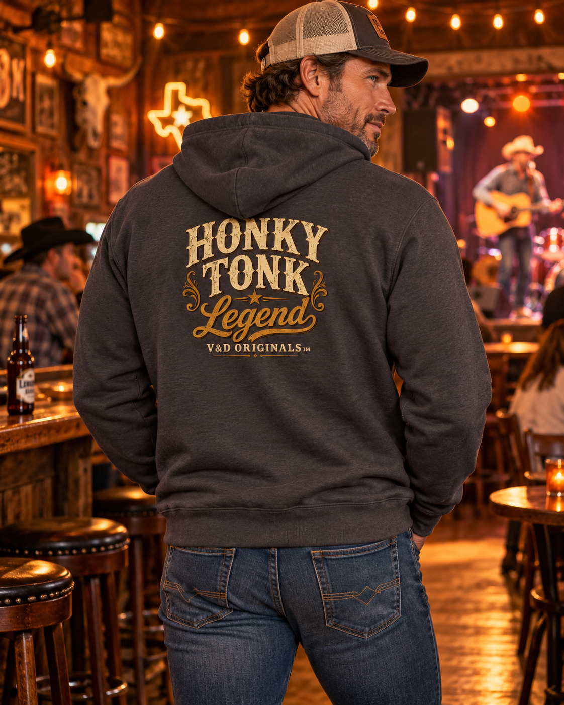 Honky Tonk Legend Zip Hoodie — Vintage Country Music Zip-Up