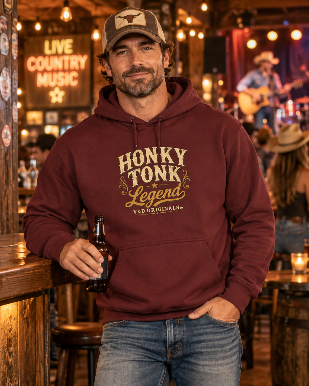 Hoodie - "Honky Tonk Legend" Vintage Western Fleece Hoodie