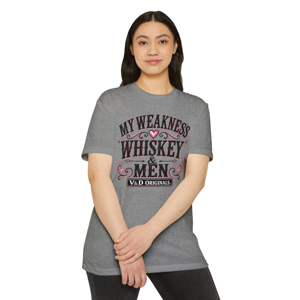 Womens Whiskey & Men Graphic T-Shirt — "My Weakness" Vintage Bar Tee