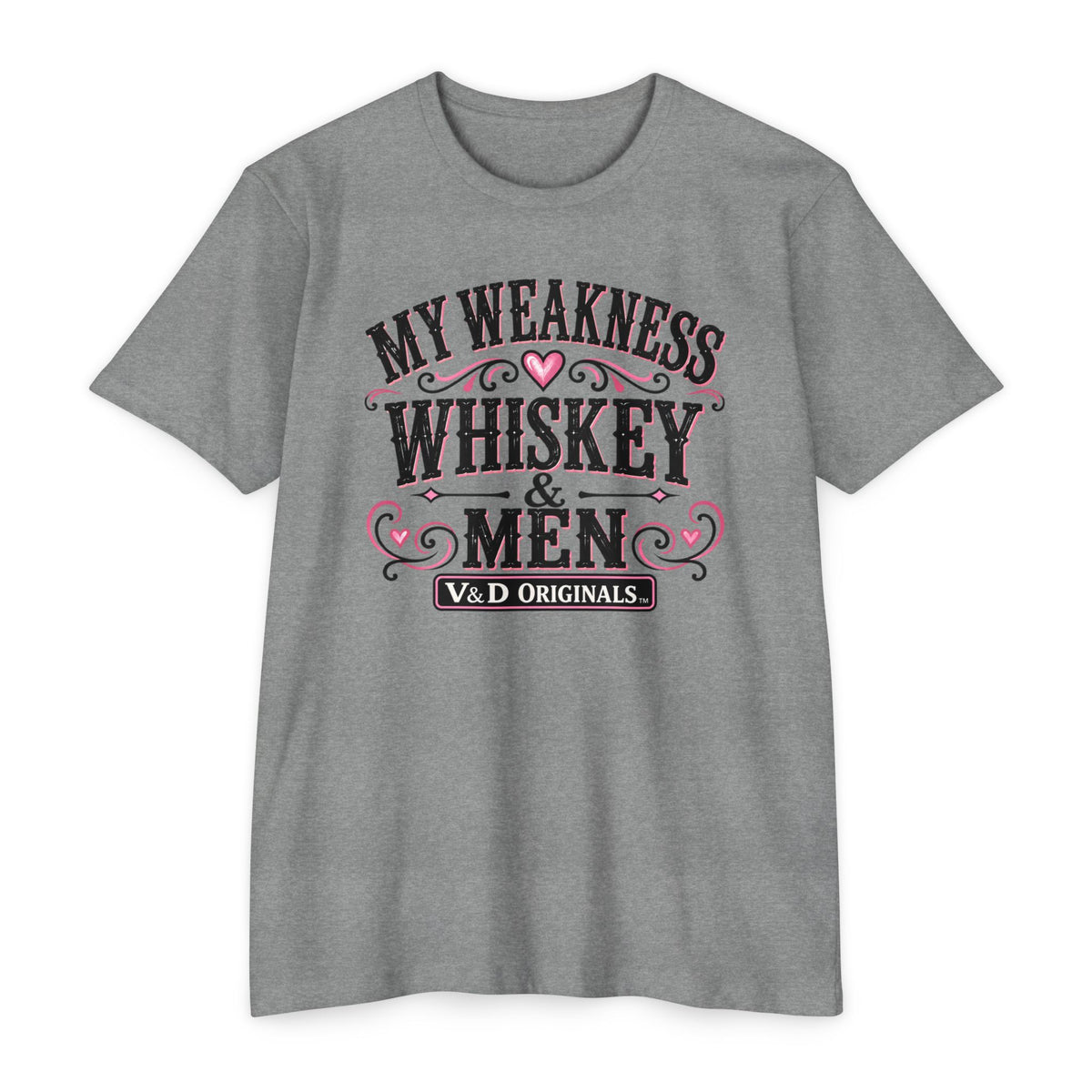 Womens Whiskey & Men Graphic T-Shirt — "My Weakness" Vintage Bar Tee