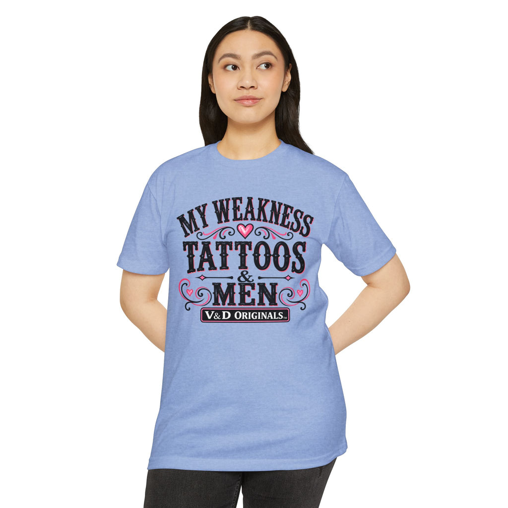 Womens "My Weakness: Tattoos & Men" Vintage Typography Tee