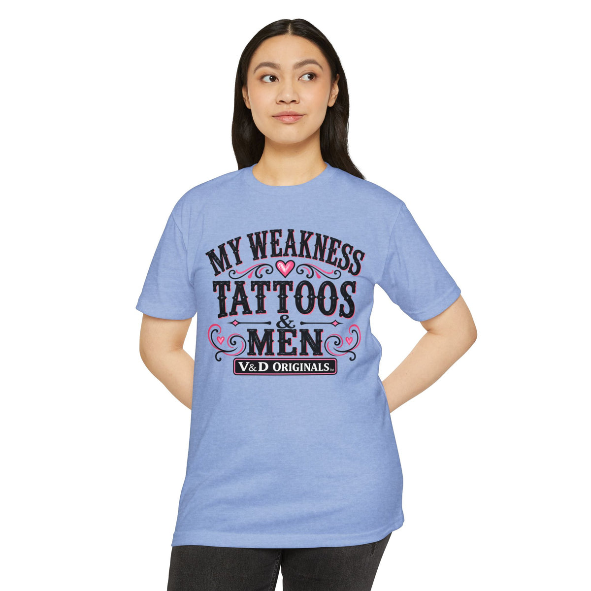 Womens "My Weakness: Tattoos & Men" Vintage Typography Tee
