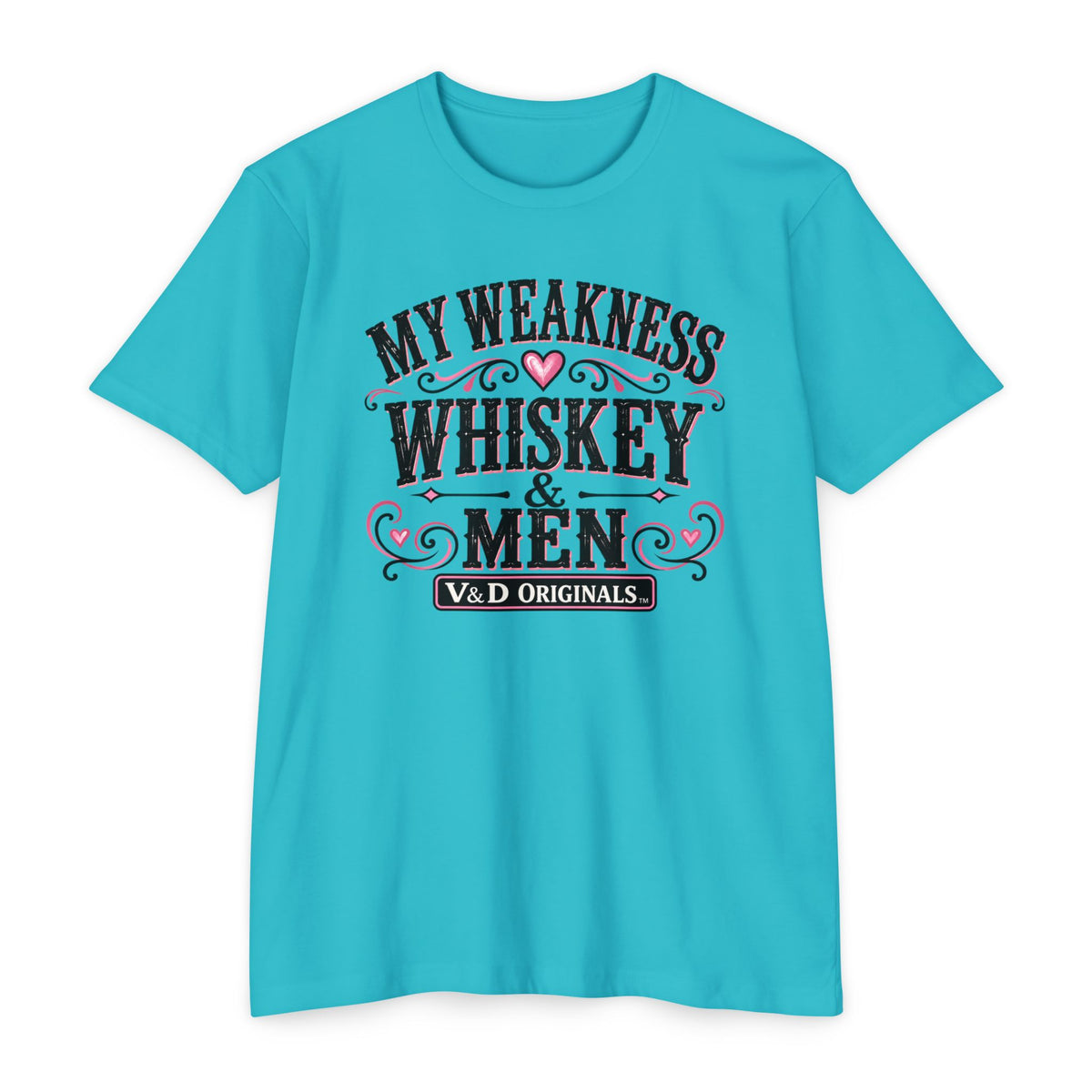 Womens Whiskey & Men Graphic T-Shirt — "My Weakness" Vintage Bar Tee