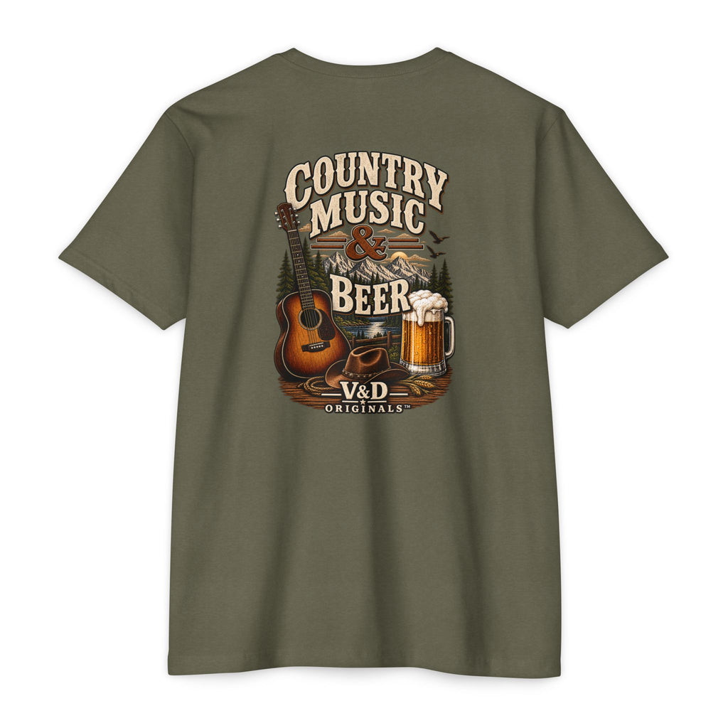 Country Music & Beer T-Shirt — Acoustic Guitar, Mug Graphic Tee