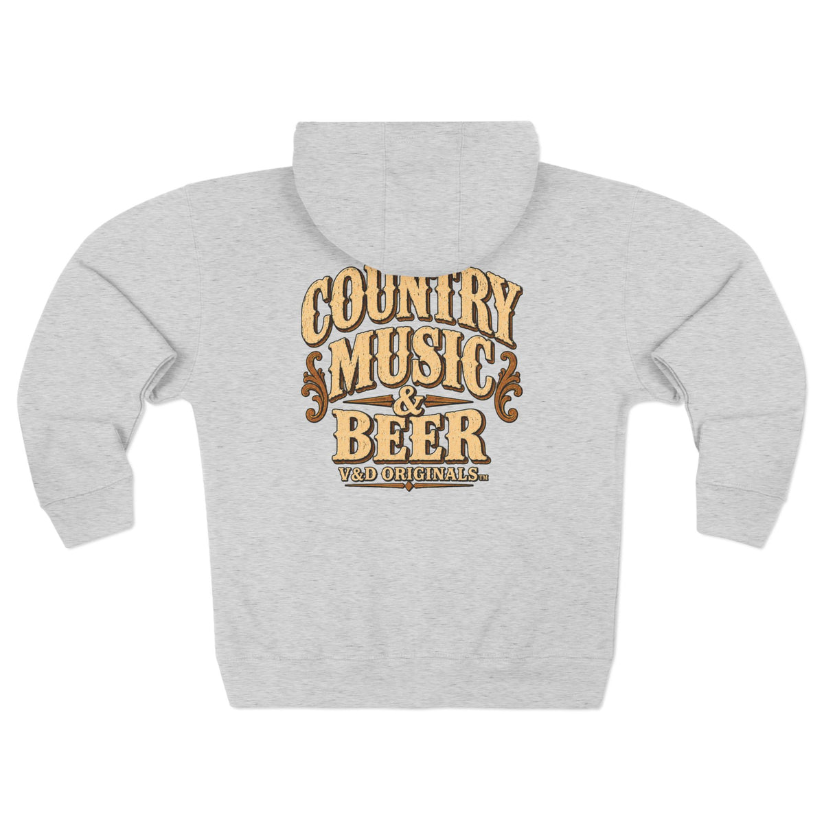 Country Music & Beer Zip Hoodie — V&D Originals Vintage Western Logo