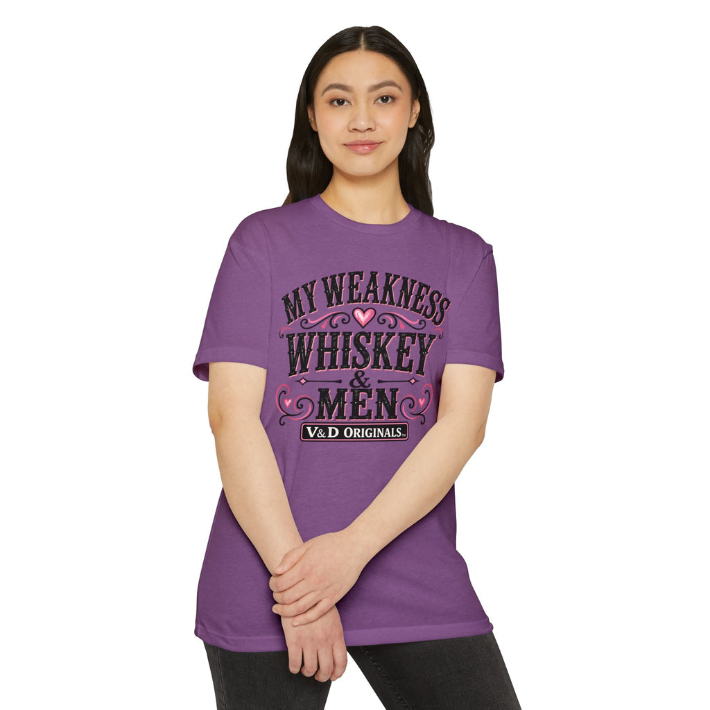 Womens Whiskey & Men Graphic T-Shirt — "My Weakness" Vintage Bar Tee
