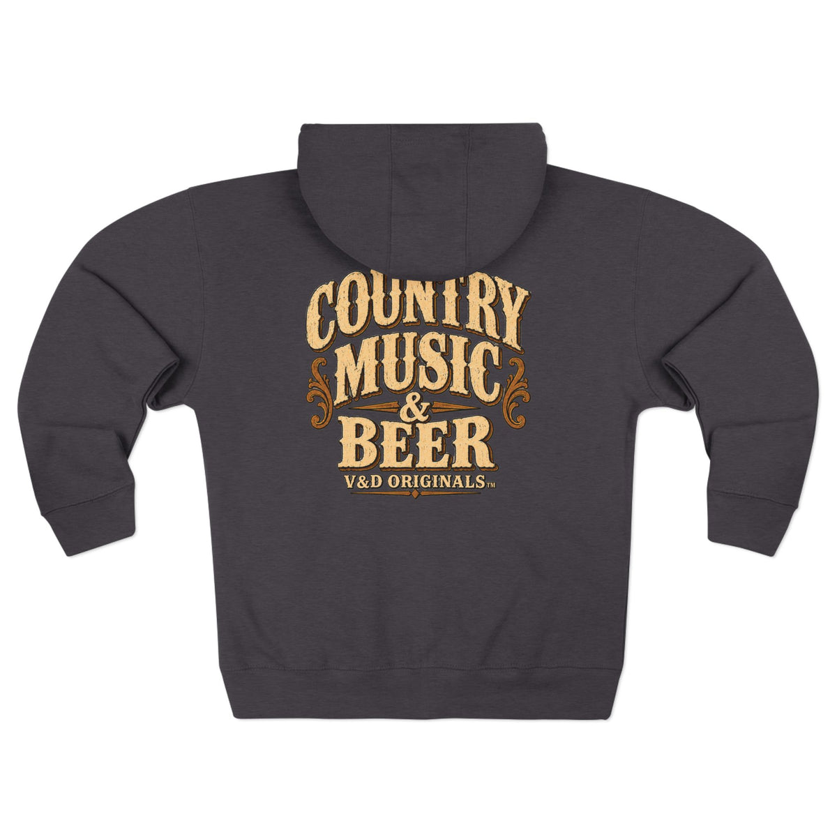 Country Music & Beer Zip Hoodie — V&D Originals Vintage Western Logo