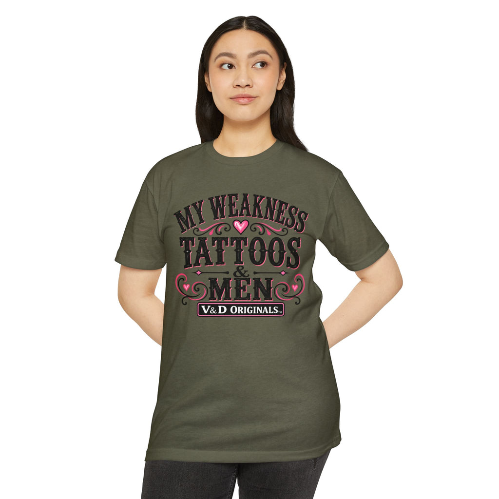 Womens "My Weakness: Tattoos & Men" Vintage Typography Tee