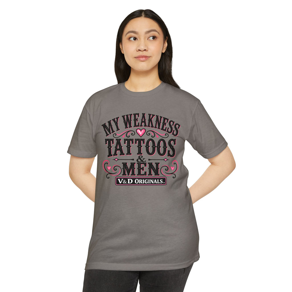 Womens "My Weakness: Tattoos & Men" Vintage Typography Tee
