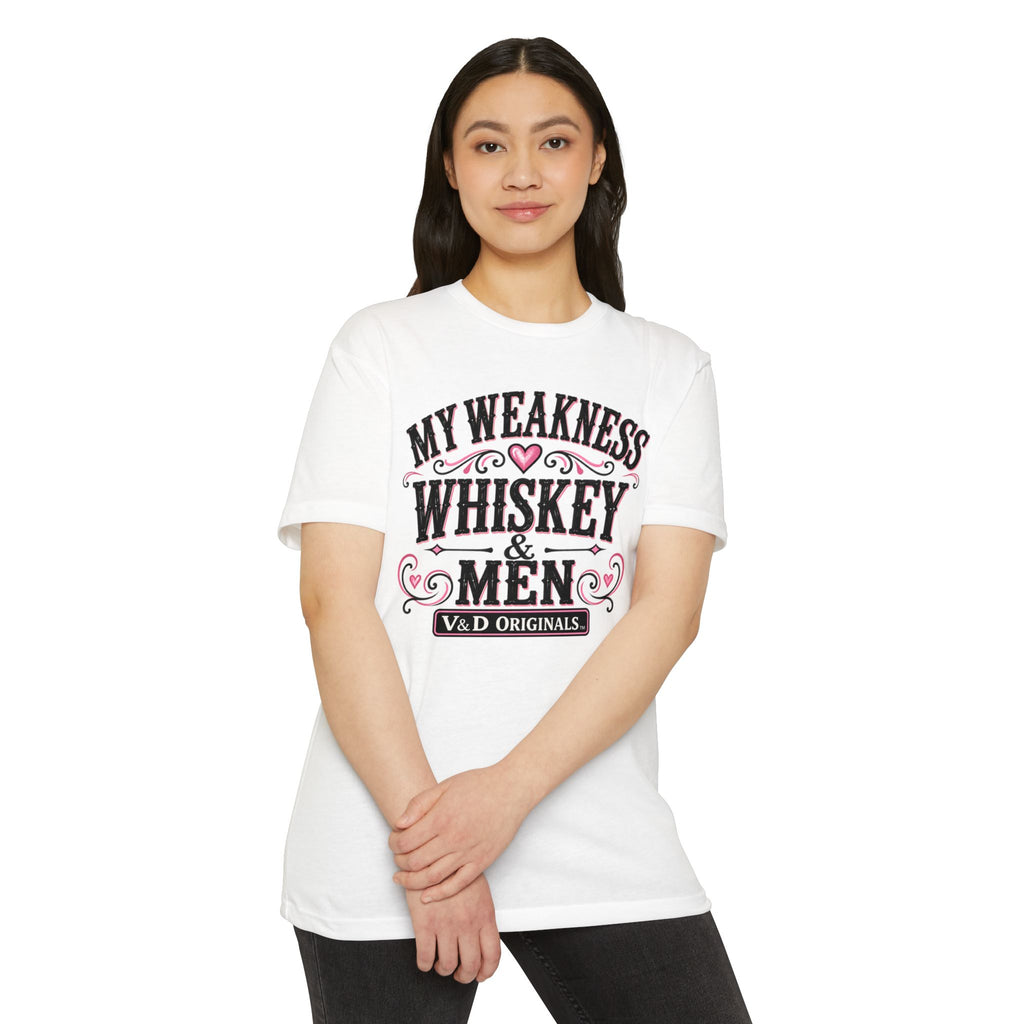 Womens Whiskey & Men Graphic T-Shirt — "My Weakness" Vintage Bar Tee