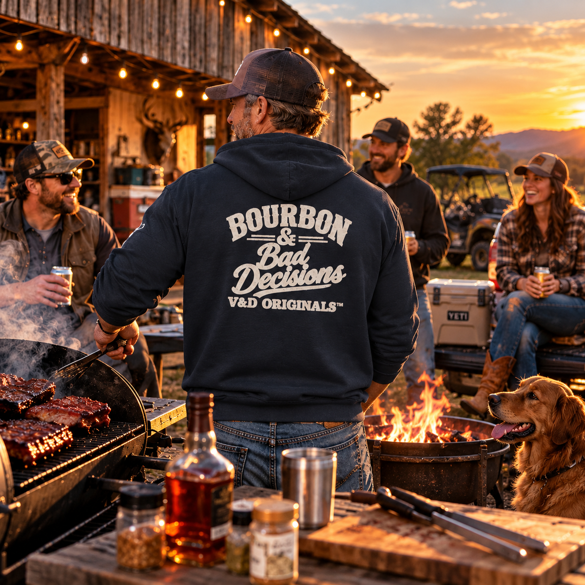 Bourbon & Bad Decisions Hoodie — V&D Originals Pullover