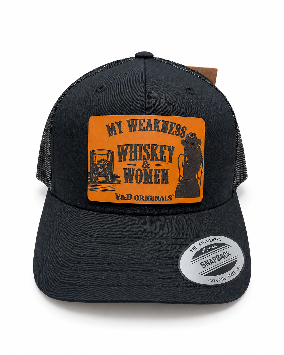My Weakness: Whiskey & Women Leather Patch Trucker Hat