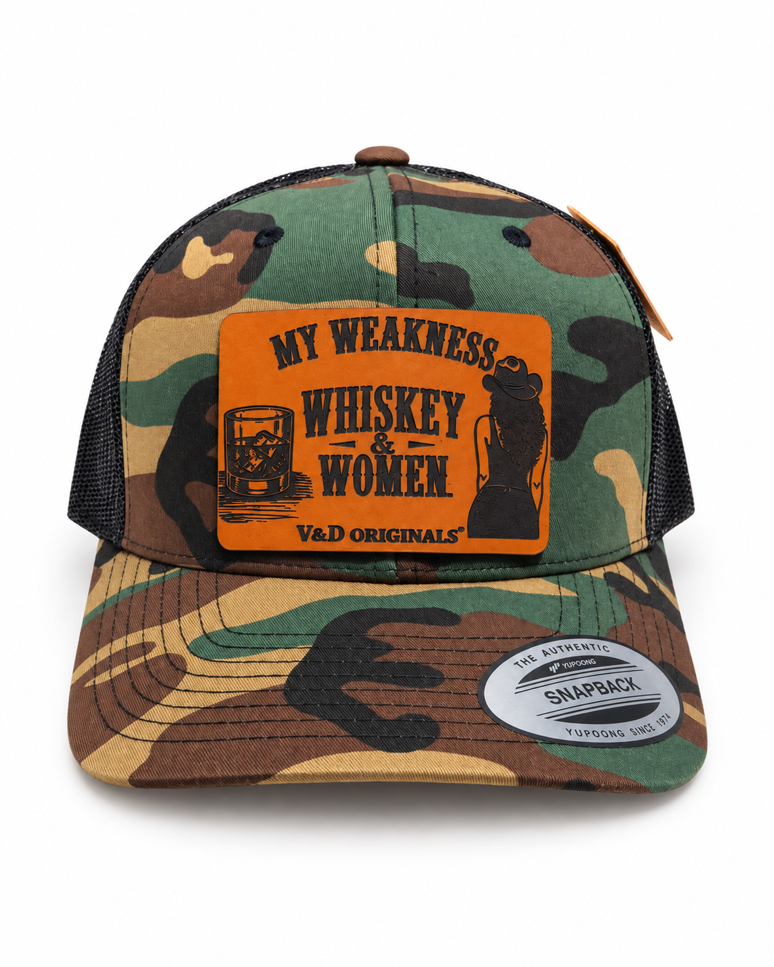 My Weakness: Whiskey & Women Leather Patch Trucker Hat