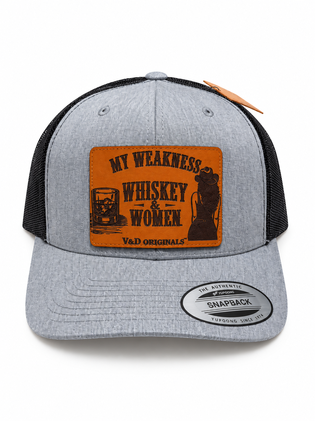 My Weakness: Whiskey & Women Leather Patch Trucker Hat