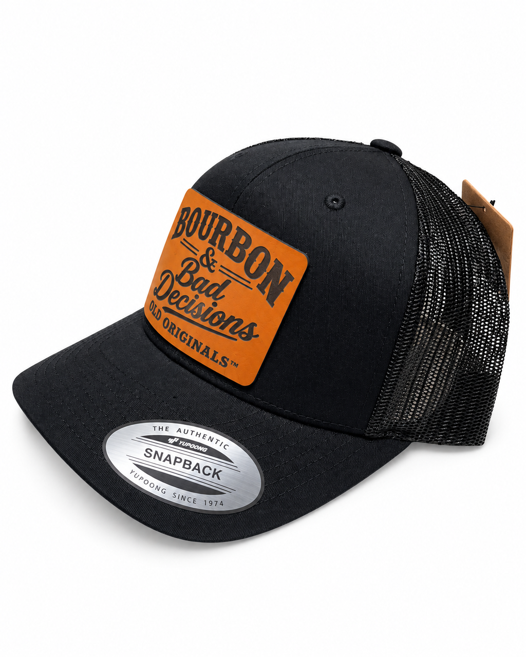 Bourbon & Bad Decisions Leather Patch Trucker Hat