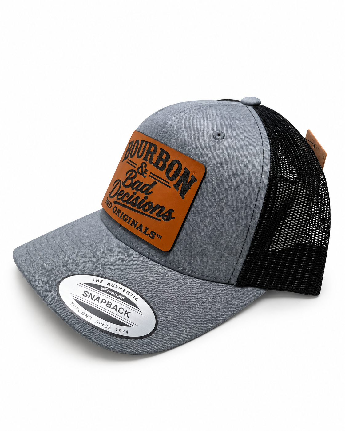 Bourbon & Bad Decisions Leather Patch Trucker Hat