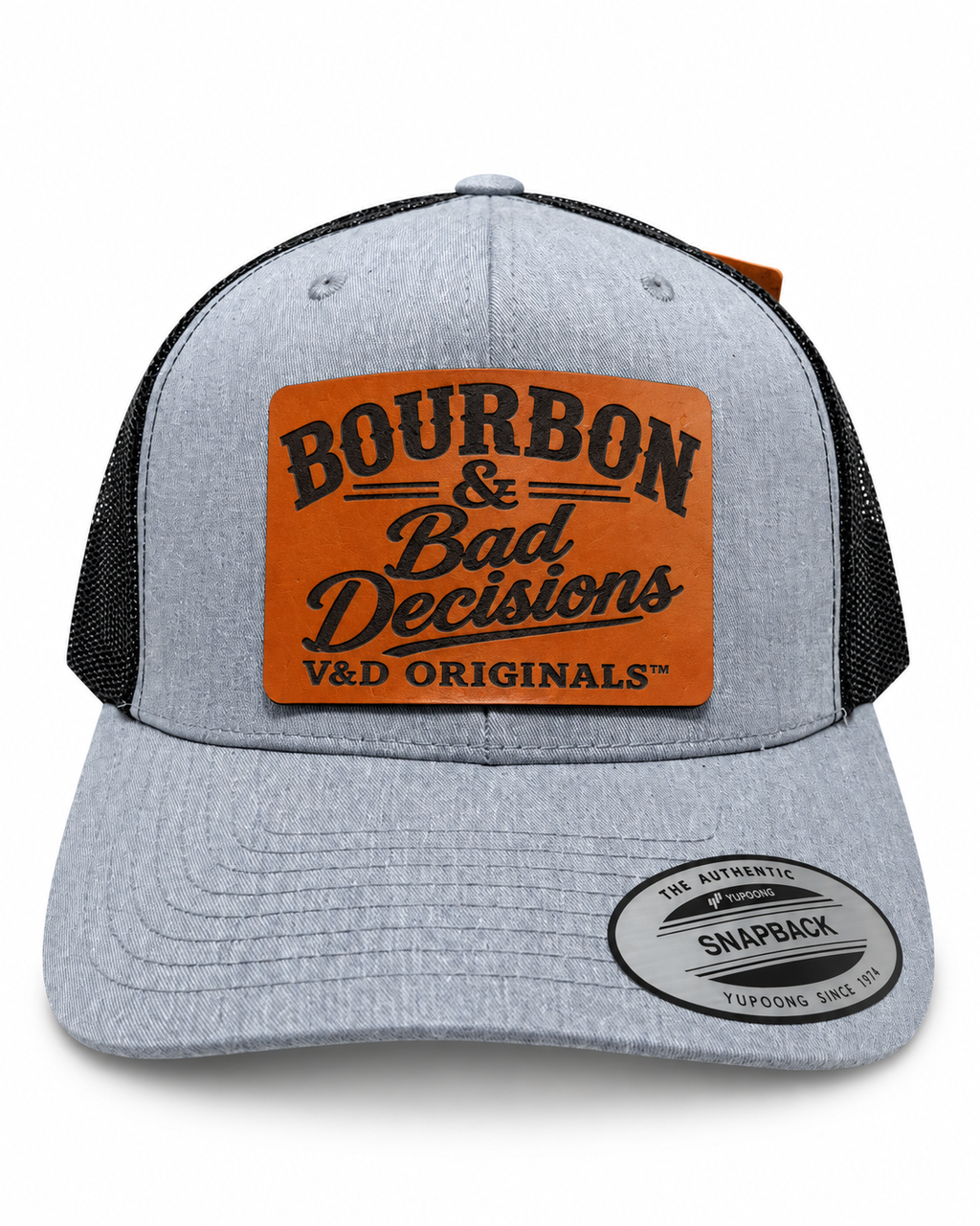 Bourbon & Bad Decisions Leather Patch Trucker Hat