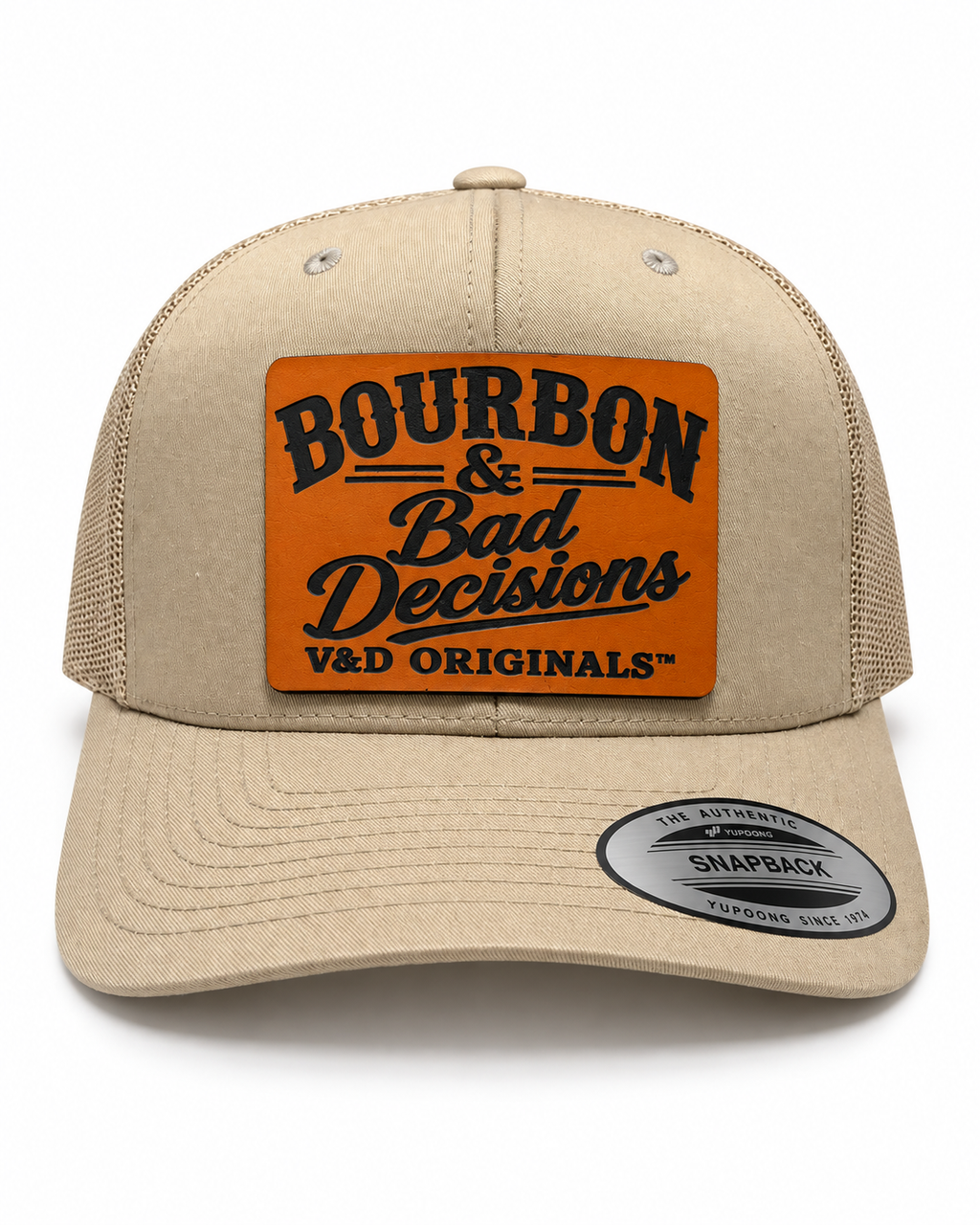 Bourbon & Bad Decisions Leather Patch Trucker Hat