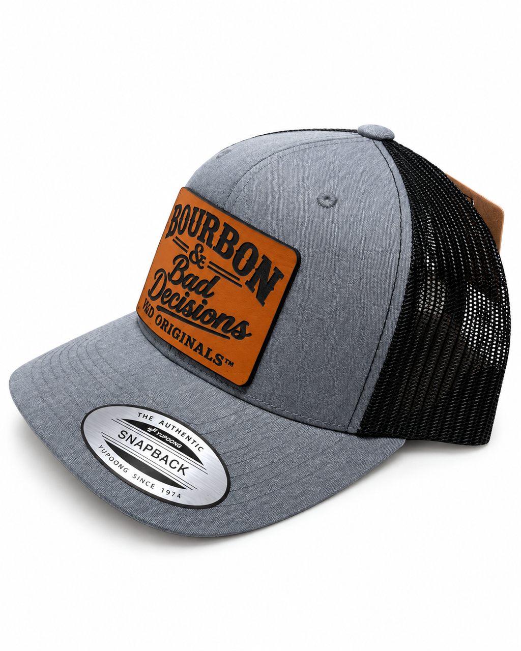 Bourbon & Bad Decisions Leather Patch Trucker Hat
