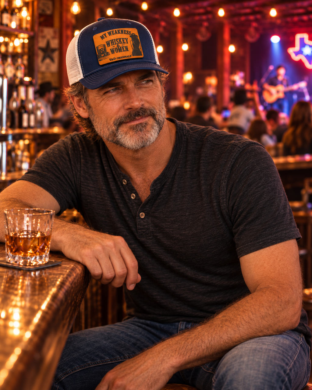 My Weakness: Whiskey & Women Leather Patch Trucker Hat